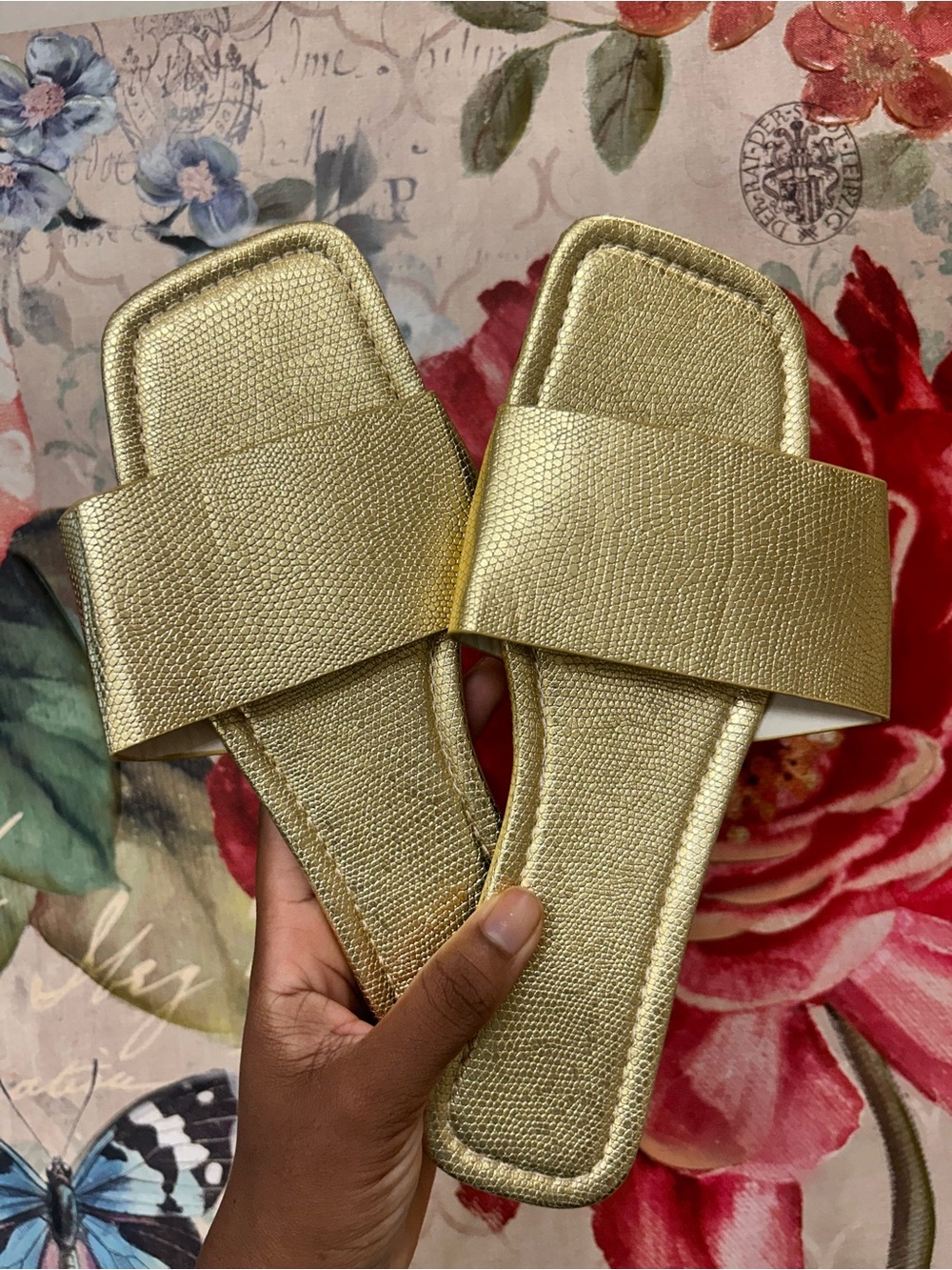 Women Gold Slide Sandals Size 40